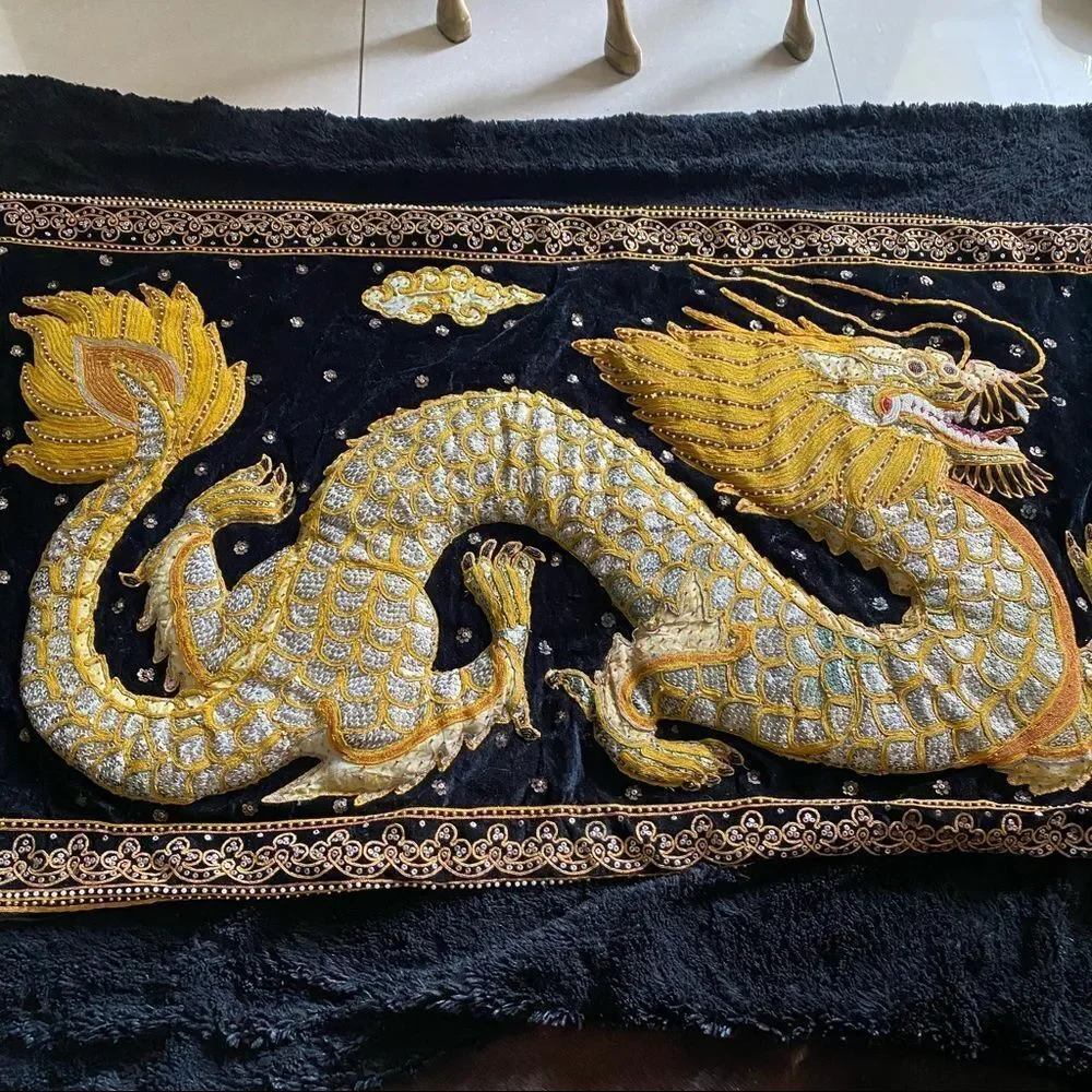 Vintage  Kalaga Gold Thai Embroidered Wall Art